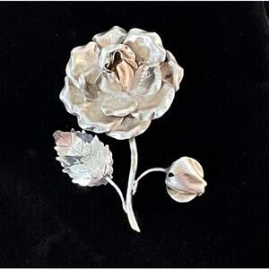 Vintage Taxco Mexico Sterling Silver Rose Flower Brooch 925 Floral Pin Gift